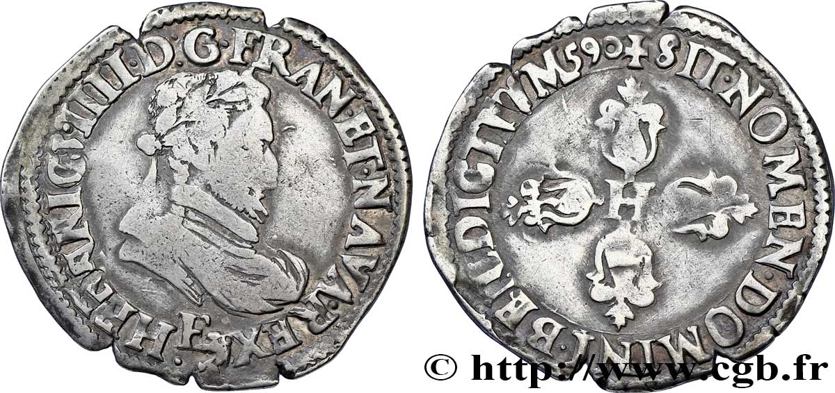 HENRY IV Demi-franc, 1er type d Angers 1590 Angers MBC