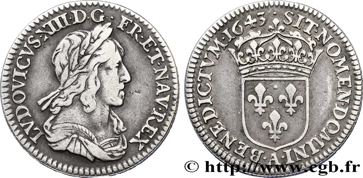 LOUIS XIII Piéfort de poids quadruple du douzième d écu, 3e type, 2e poinçon de Warin 1643 Paris, Monnaie du Louvre XF/AU