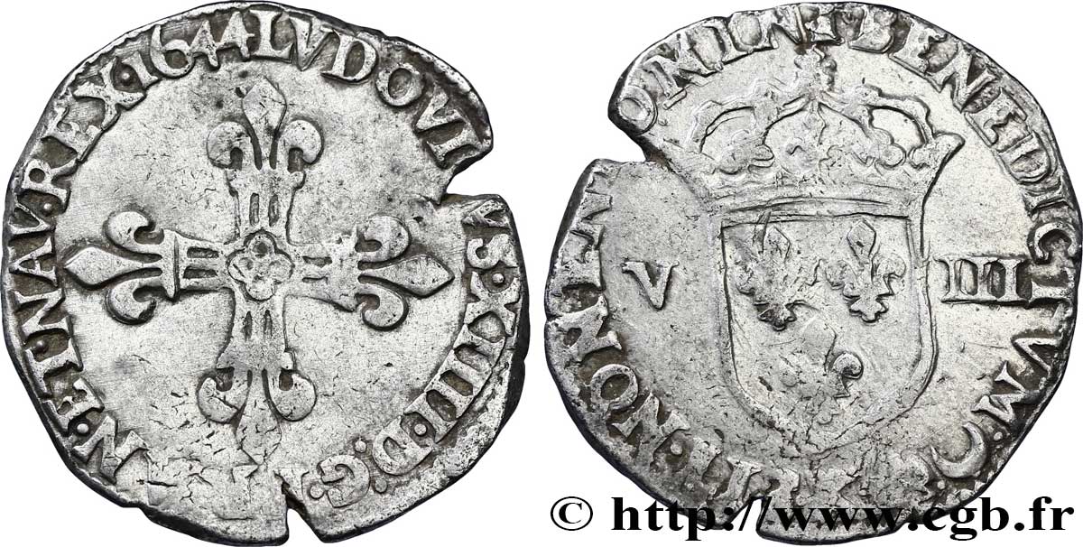 LOUIS XIV LE GRAND OU LE ROI SOLEIL Huitième d écu, 1er type 1644 Bordeaux TTB