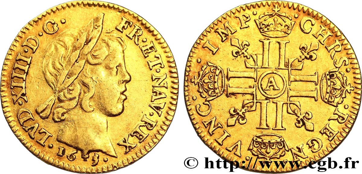 LOUIS XIV LE GRAND OU LE ROI SOLEIL Demi-louis d or aux huit L, portrait à la mèche courte 1645 Paris TTB/TTB+