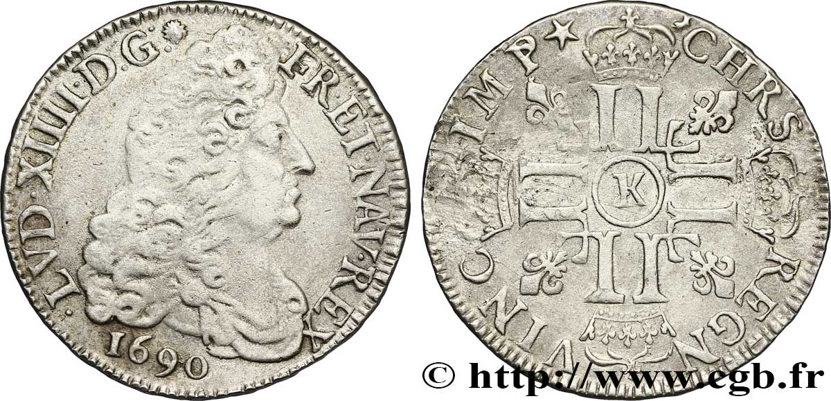 LOUIS XIV LE GRAND OU LE ROI SOLEIL Demi-écu aux huit L, 1er type 1690 Bordeaux TTB