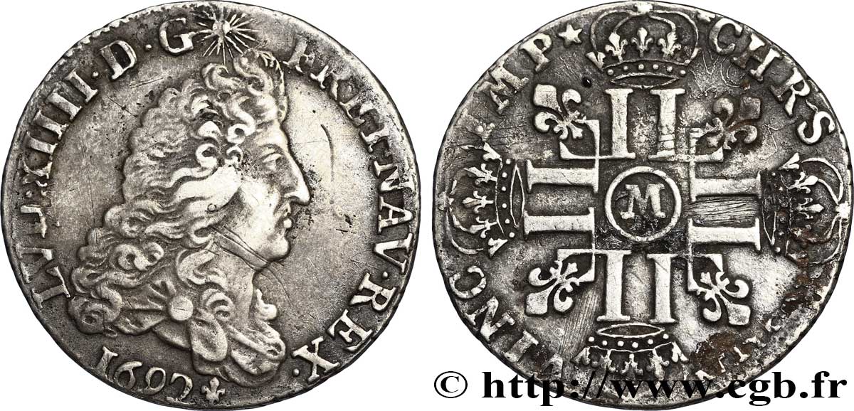 LOUIS XIV  THE SUN KING  Quart d écu aux 8 L, type définitif 1692 Toulouse SS
