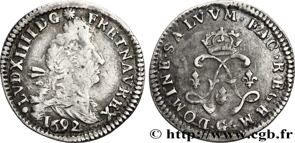 LOUIS XIV  THE SUN KING  Quadruple sol aux deux L 1692 Poitiers F/VF