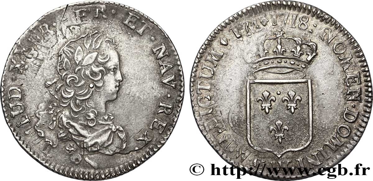 LOUIS XV THE BELOVED Tiers d écu de France, réformation frauduleuse 1721 Lille AU