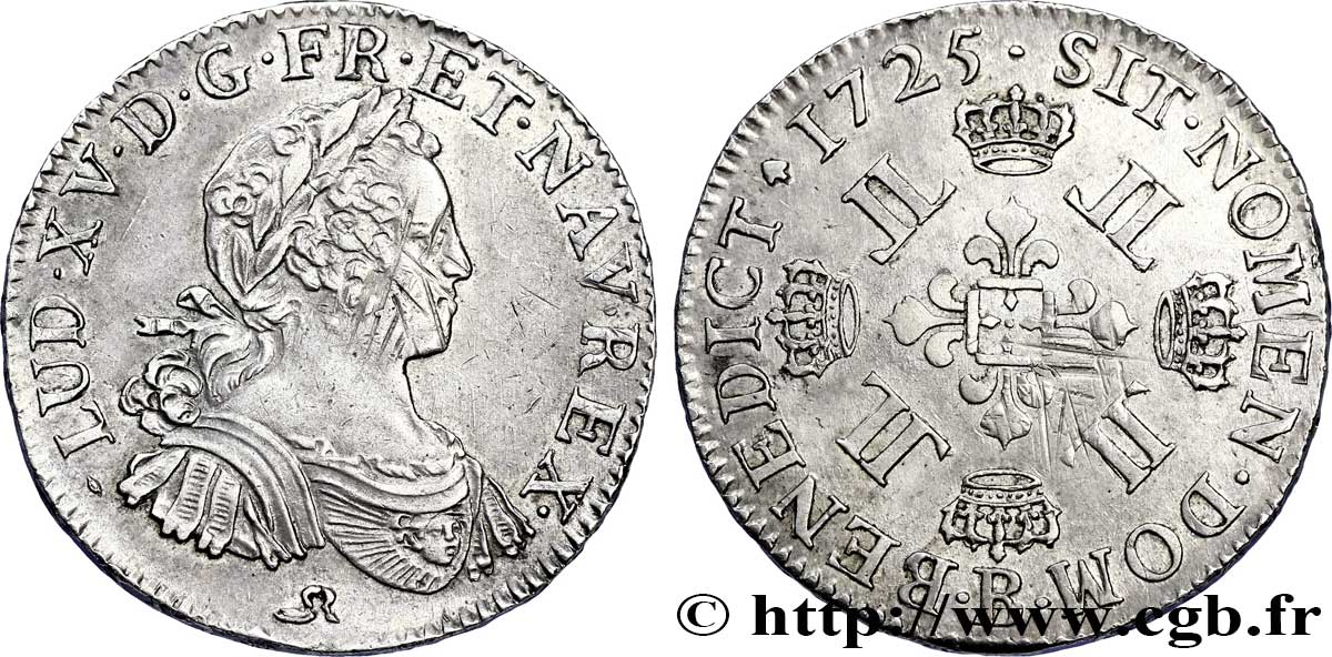 LOUIS XV  THE WELL-BELOVED  Demi-écu dit  aux huit L  1725 Rouen q.SPL