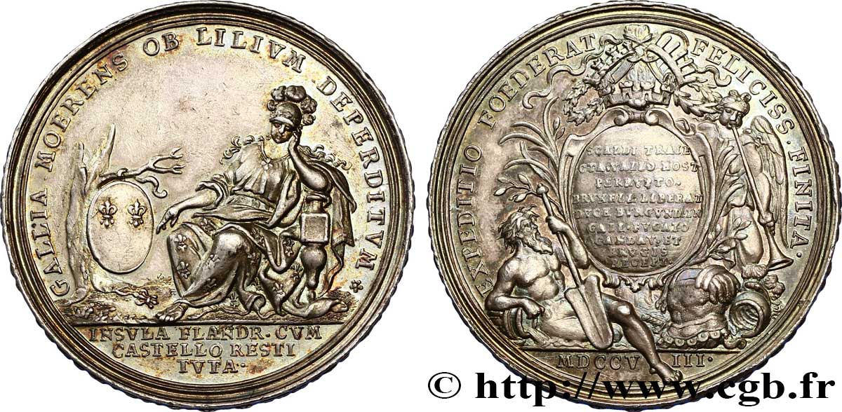 PRISES DE LILLE, BRUGES ET GAND Médaille AR 45, prises de Lille, Bruges et Gand (1708-1709) 1709  VZ