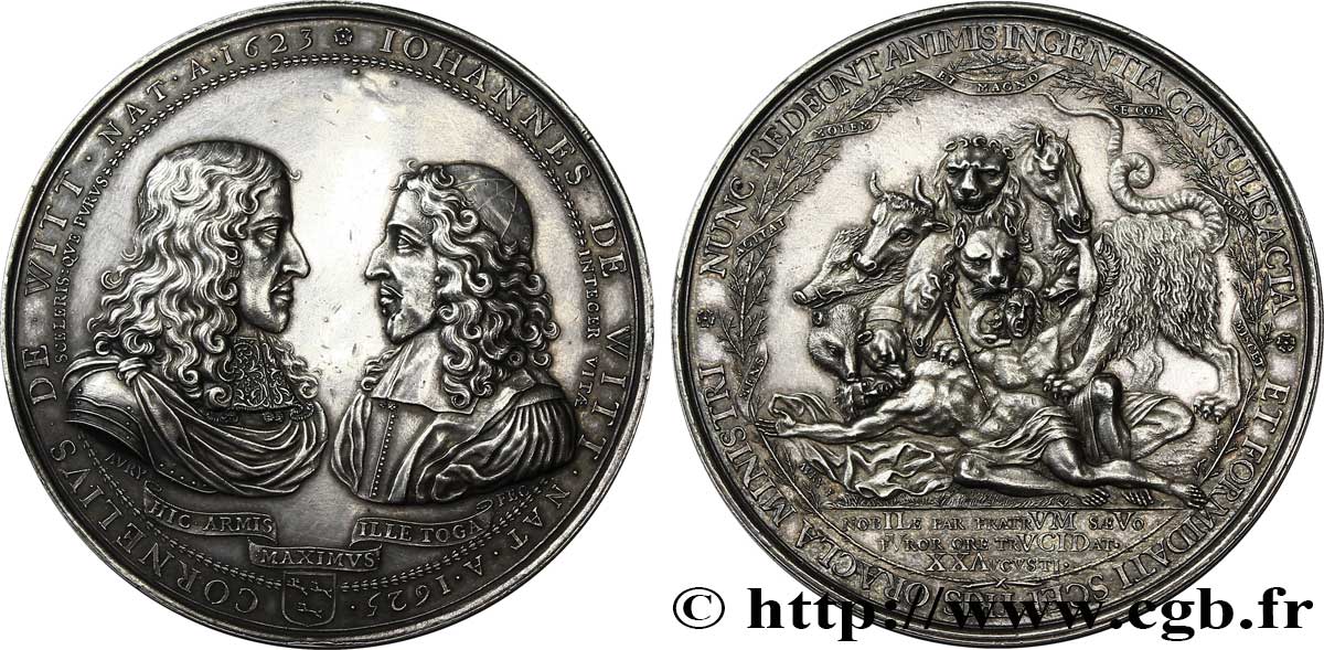 MASSACRE DES FRÈRES DE WITT Médaille AR 71, massacre des frères de Witt (1672)   SUP