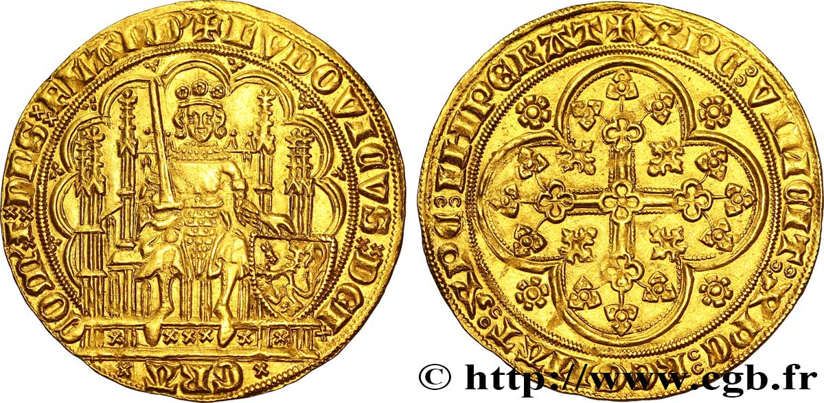 FLANDRE - COMTÉ DE FLANDRE - LOUIS DE MALE Écu d or au lion c. 1373-1383 Gand ou Malines SUP
