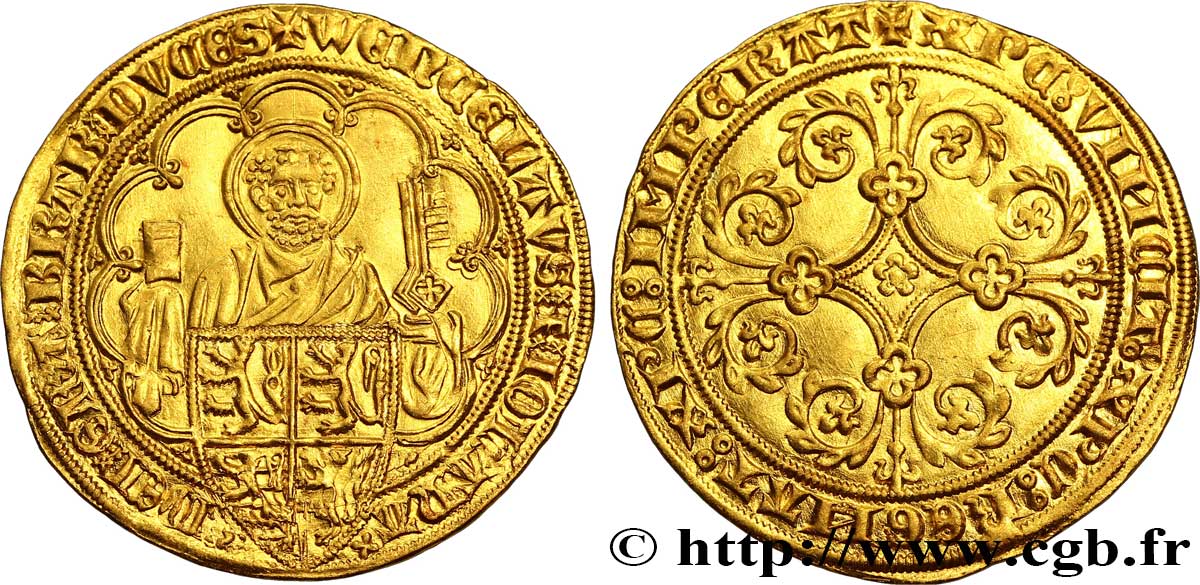 BRABANT - DUCHÉ DE BRABANT - JEANNE ET WENCESLAS Pieter d or ou gouden peter ou piètre d or c. 1380-1381 Louvain fST