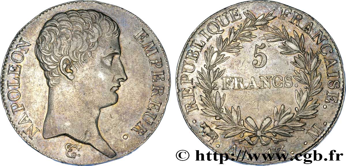 5 francs Napoléon Empereur, Calendrier révolutionnaire 1805 Toulouse F.303/13 EBC 