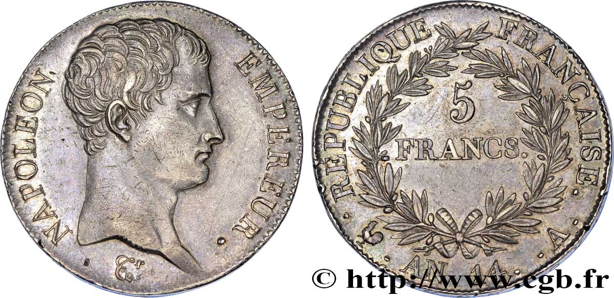 5 francs Napoléon Empereur, Calendrier révolutionnaire 1805 Paris F.303/19 SUP 
