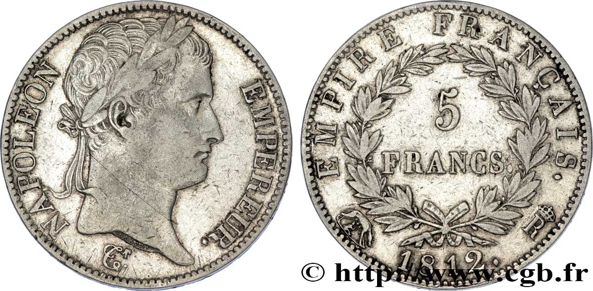 5 francs Napoléon Empereur, Empire français 1812 Rome F.307/52 MBC 