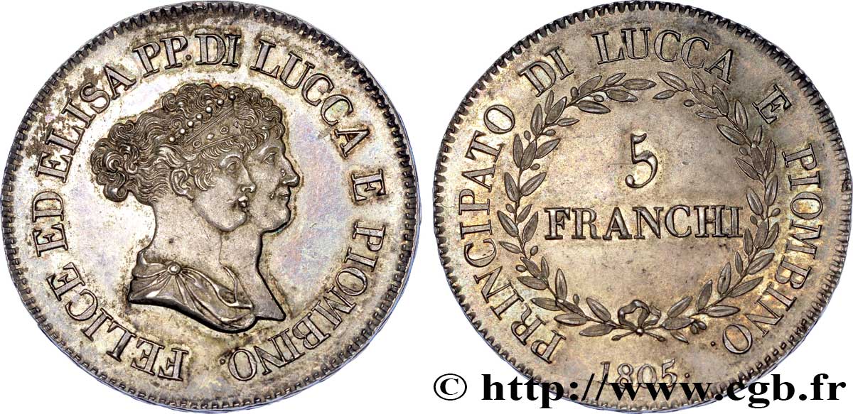 5 franchi, petits bustes 1805 Florence VG.1472  fST 