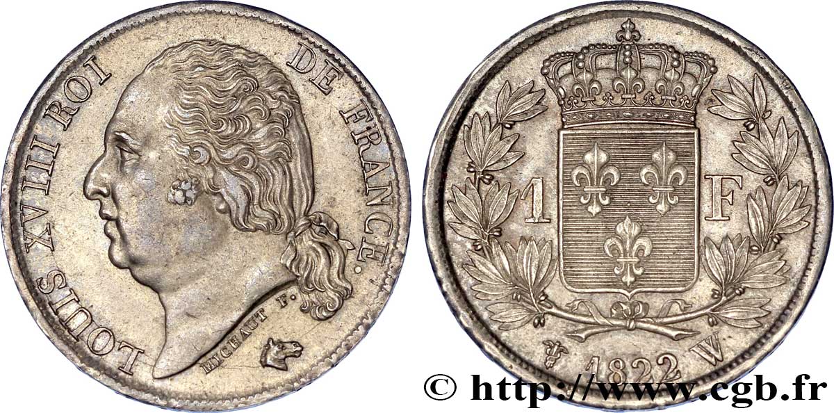 1 franc Louis XVIII 1822 Lille F.206/44 EBC 