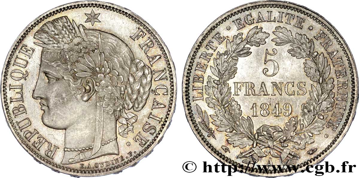 5 francs Cérès, IIe République 1849 Paris F.327/1 fST 