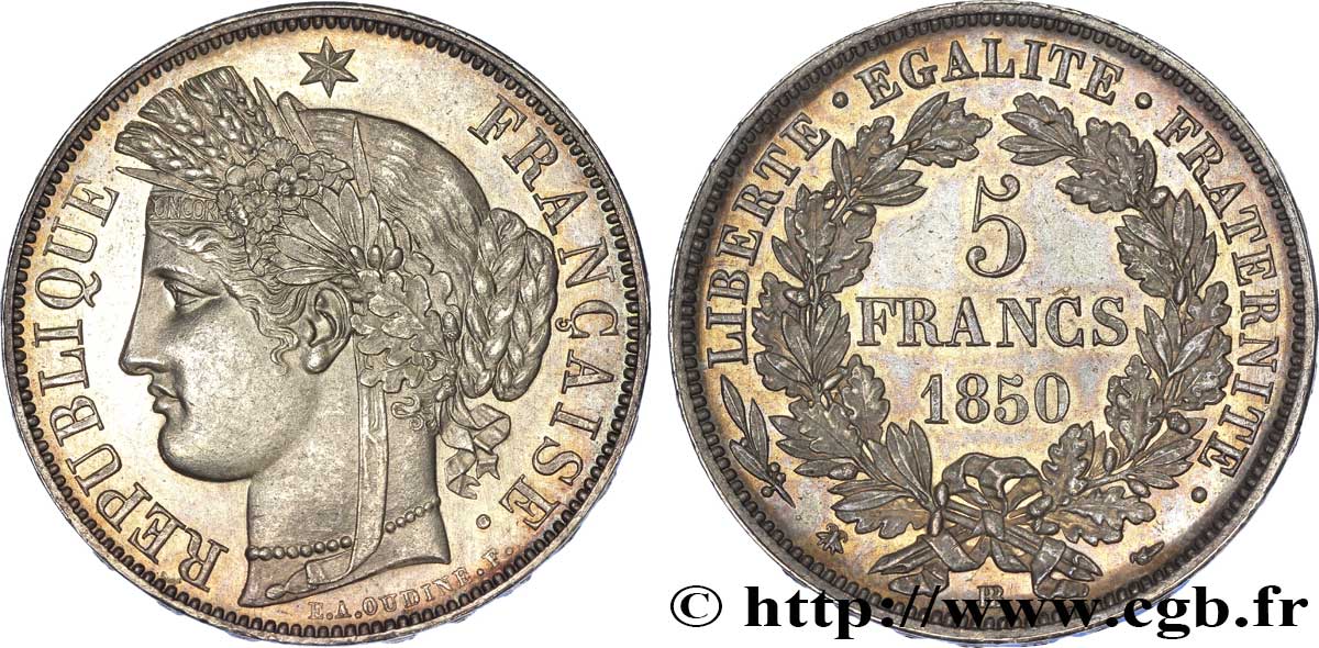 5 francs Cérès, IIe République 1850 Strasbourg F.327/5 EBC 