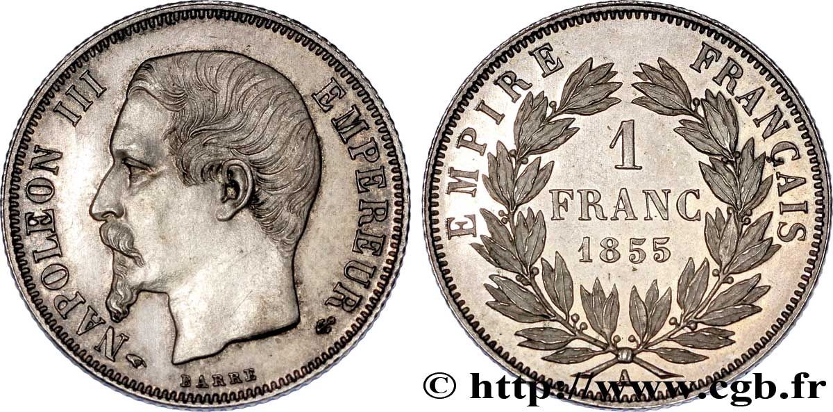 1 franc Napoléon III, tête nue  1855 Paris F.214/4 fST 