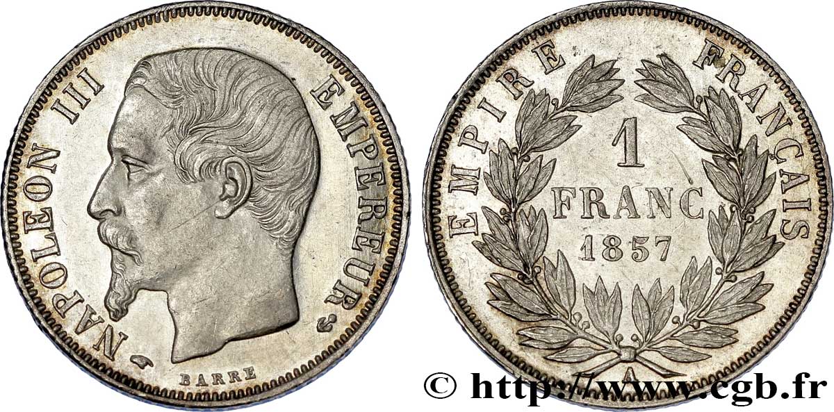 1 franc Napoléon III, tête nue  1857 Paris F.214/10 SPL 