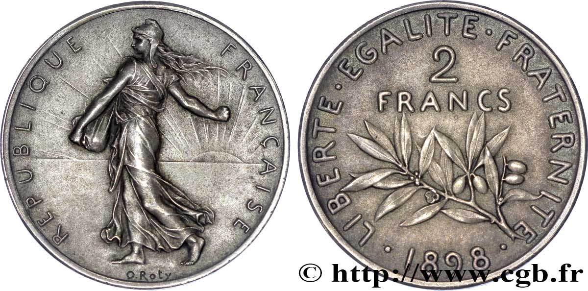 Piéfort 2 francs Semeuse, flan mat, vieil argent 1898 Paris F.266/2P fST 