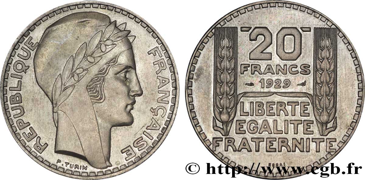 Essai-piéfort de 20 francs Turin 1929 Paris VG.5240  SUP 