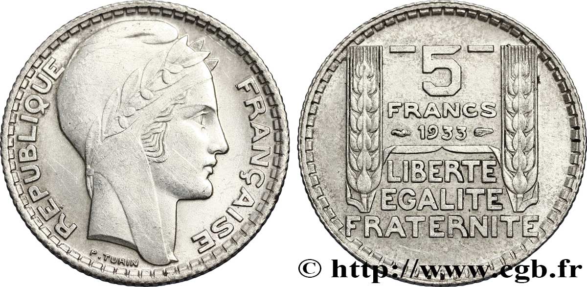 Pré-série sans le mot ESSAI de 5 francs Turin 1933 Paris VG.5246  XF 