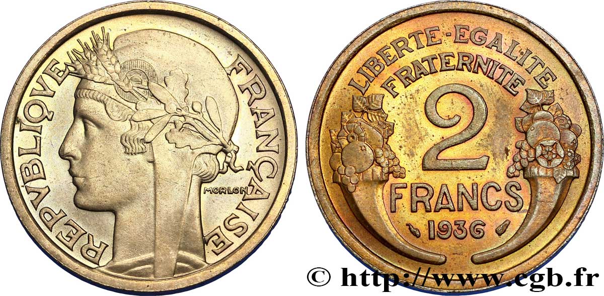 Essai de 2 francs Morlon, fer plaqué nickel à l avers (??) 1936 Paris VG.5432  SPL 