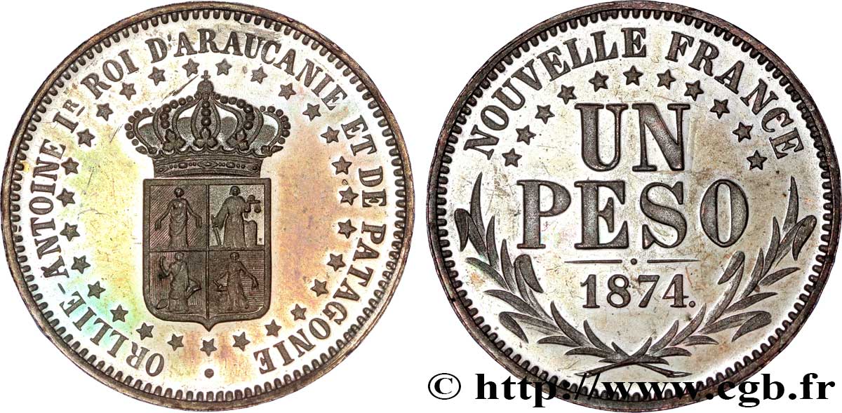 ROYAUME D ARAUCANIE ET DE PATAGONIE - ORÉLIE-ANTOINE Ier  Piéfort en bronze de Un peso 1874  MS 