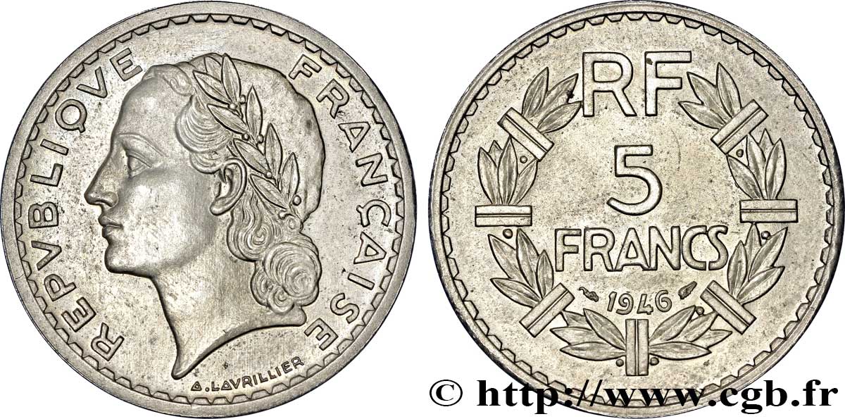 Épreuve de 5 francs Lavrillier en cupro-nickel 1946 Paris Maz.-  SUP 