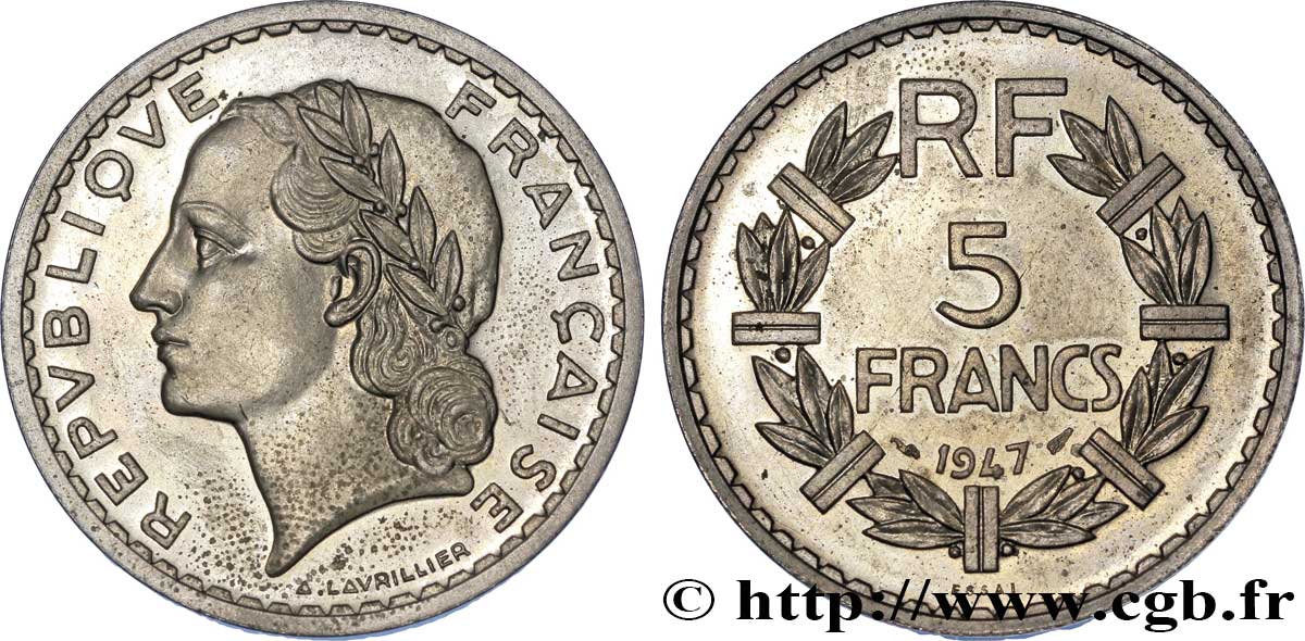 Essai de 5 francs Lavrillier, poids léger 1947  G.-  SUP 