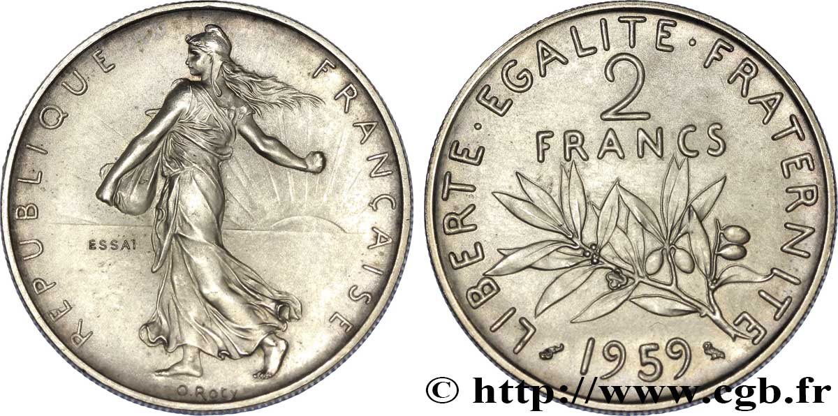 Essai de 2 francs Semeuse argent 1959 Paris G.540  SPL 