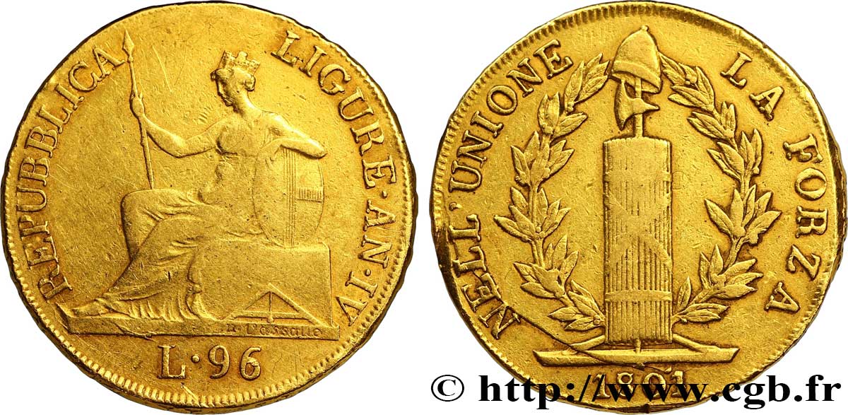 RÉPUBLIQUE LIGURE 96 lire 1801 Gênes BC 