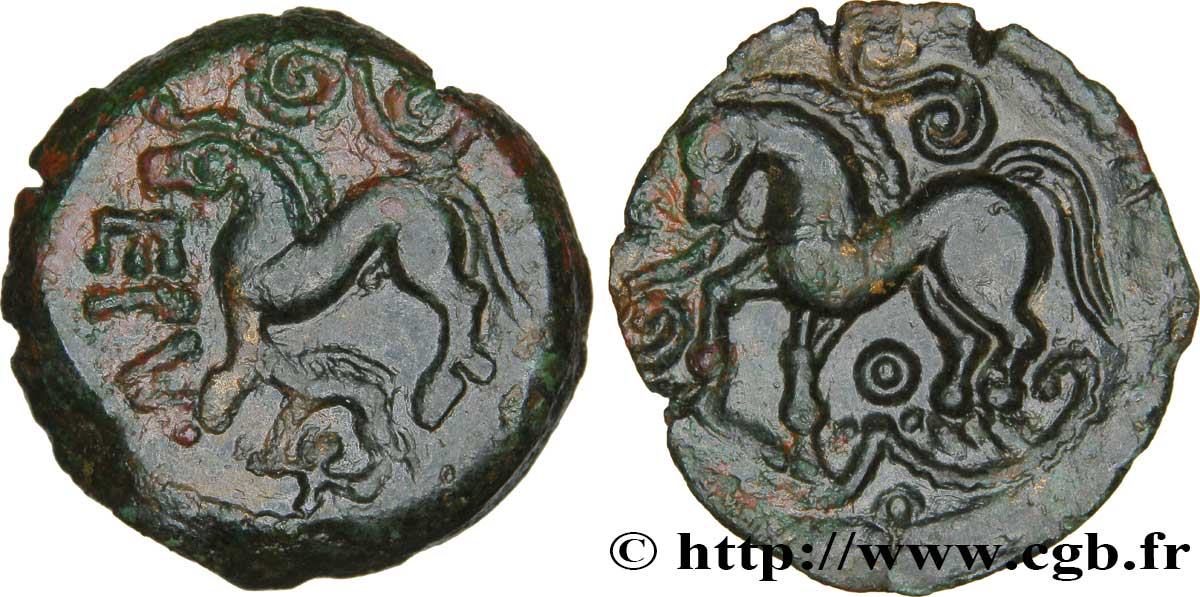 GALLIA - AULERCI EBUROVICES (Regione d Evreux) Bronze EPV au cheval et au sanglier enseigne AU