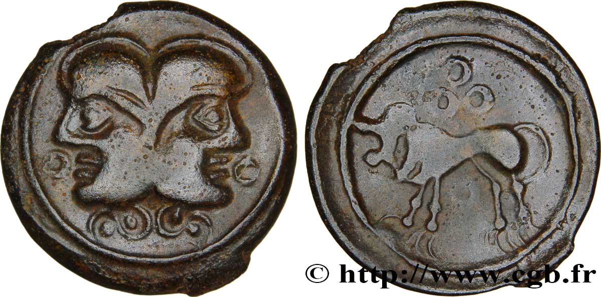 GALLIA BELGICA - SUESSIONES (Regione de Soissons) Bronze à la tête janiforme, classe II AU/XF