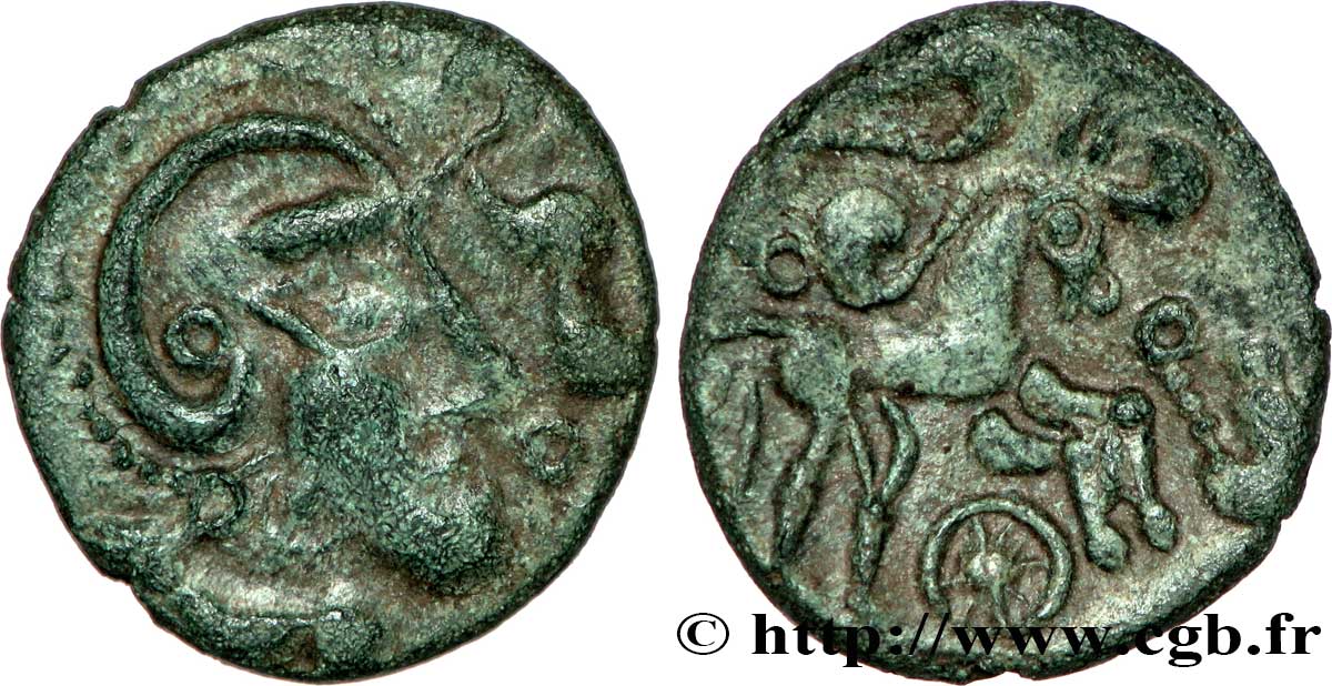GALLIA BELGICA - AMBIANI (Regione di Amiens) Bronze à la tête casquée et au cheval à droite - exemplaire DT. S385A AU/MS