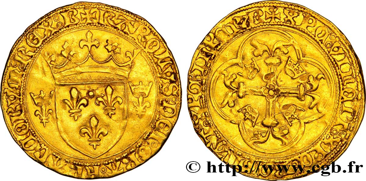 CHARLES VII LE VICTORIEUX Écu d or à la couronne ou écu neuf 28/01/1436 Bourges TTB+/TTB