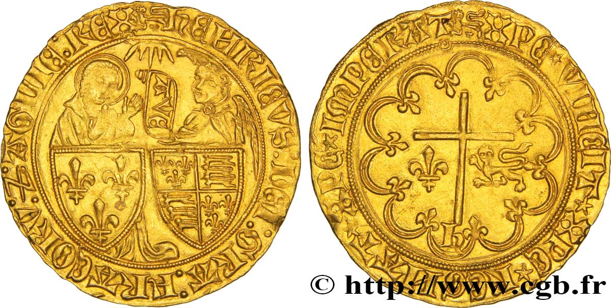 HENRY VI DE LANCASTRE - ROI DE FRANCE (1422-1453) - ROI D ANGLETERRE (1422-1461) et (1470-1471) Salut d or n.d. Rouen SUP