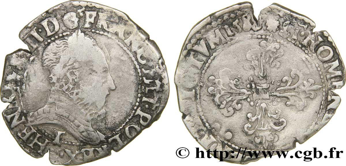 HENRI III Quart de franc au col fraisé 1588 Nantes TB+