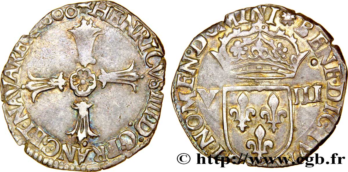 HENRI IV LE GRAND Huitième d écu, croix feuillue de face 1600 Nantes TTB