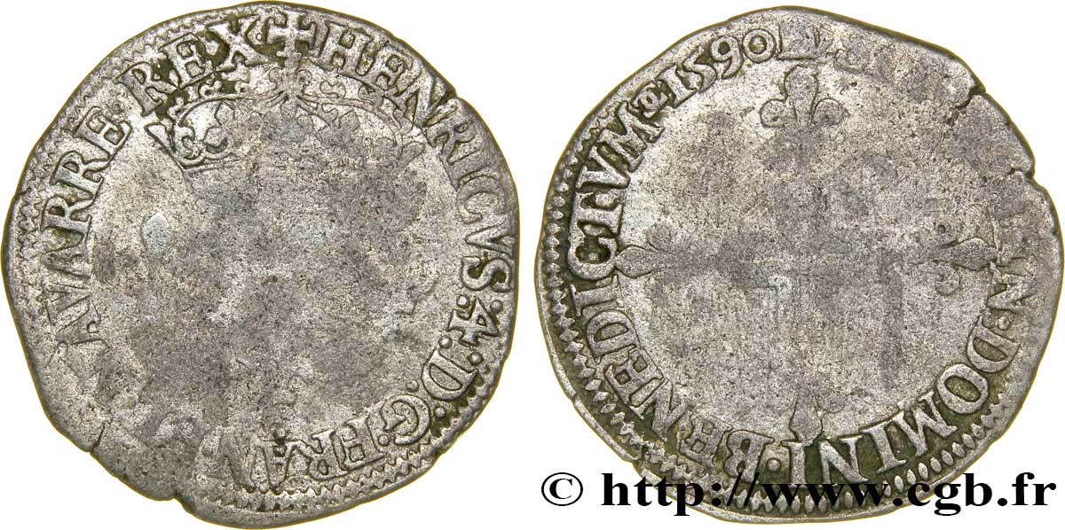 HENRY IV Double sol parisis, 2e type 1590 Châlons-en-Champagne VF