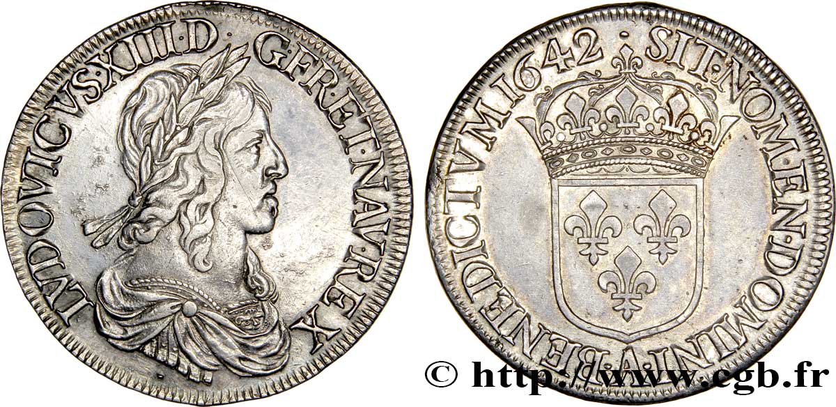 LOUIS XIII  Écu, buste drapé et cuirassé (2e buste de Jean Warin) 1642 Paris, Monnaie du Louvre AU/AU