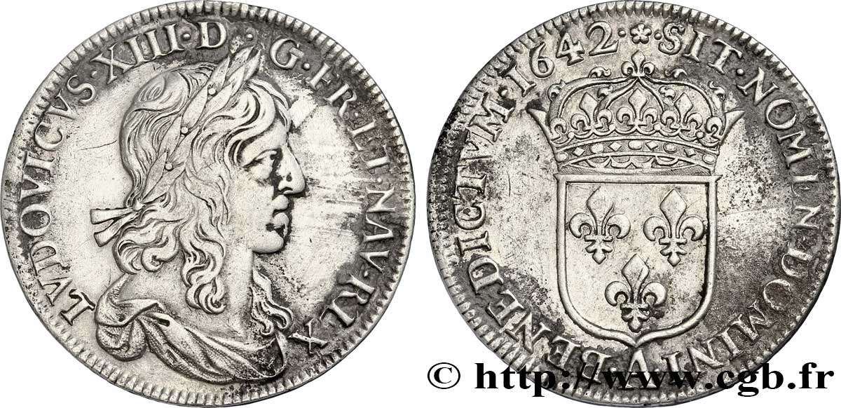 LOUIS XIII LE JUSTE Demi-écu, buste drapé (1er buste de Jean Warin) 1642 Paris, Monnaie de Matignon TTB