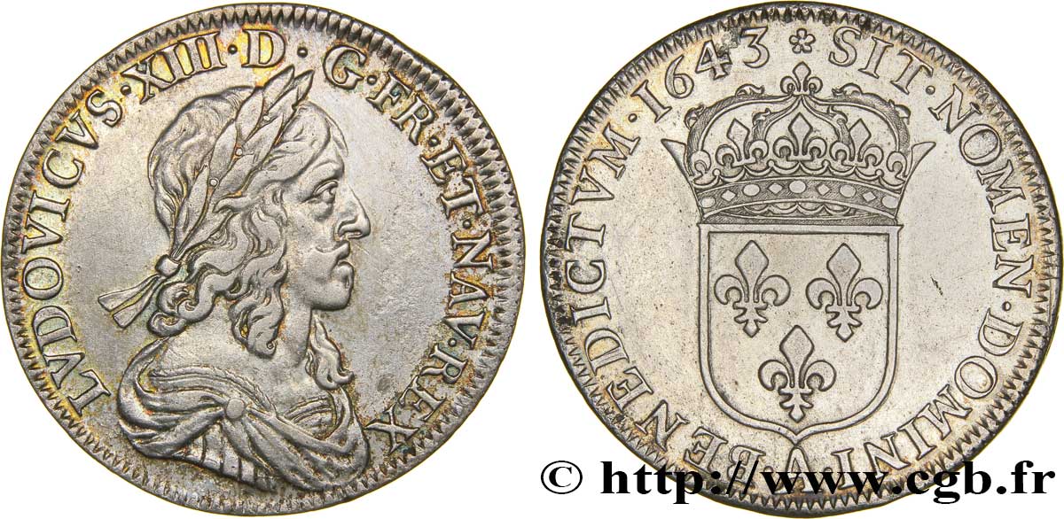 LOUIS XIII Demi-écu, buste drapé et cuirassé (2e buste de Jean Warin) 1643 Paris, Monnaie de Matignon AU