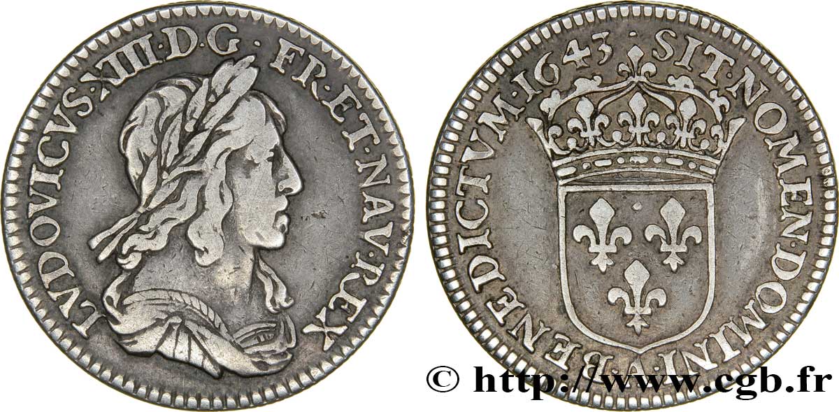 LOUIS XIII  Piéfort de poids quadruple du douzième d écu, 3e type, 2e poinçon de Warin 1643 Paris, Monnaie du Louvre MBC/MBC+