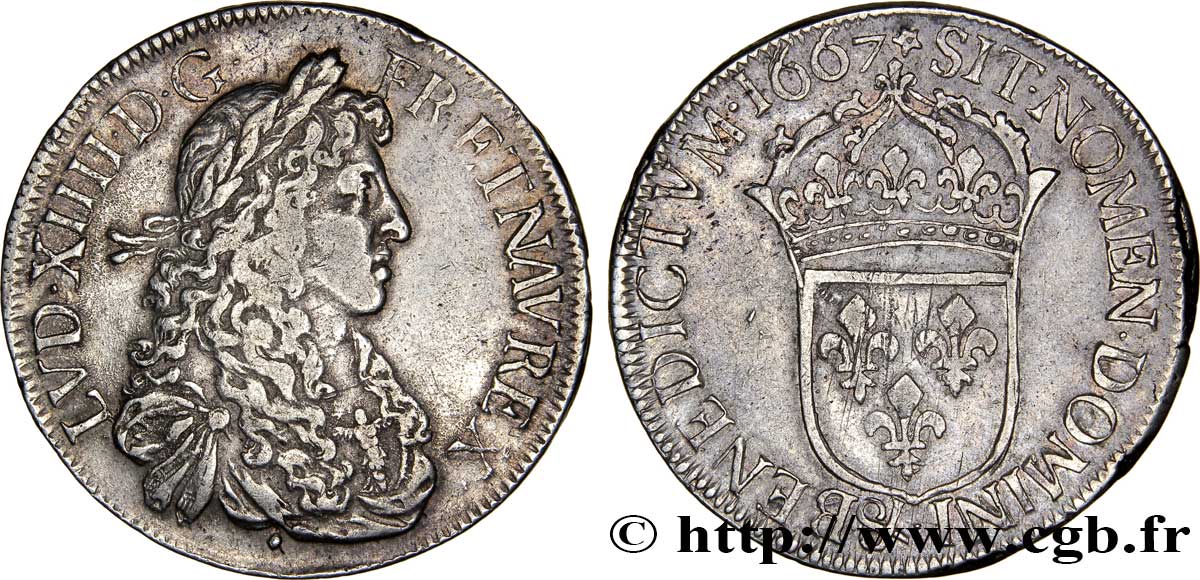 LOUIS XIV LE GRAND OU LE ROI SOLEIL Écu au buste juvénile, 2e type 1667 Aix-en-Provence TTB/TTB+