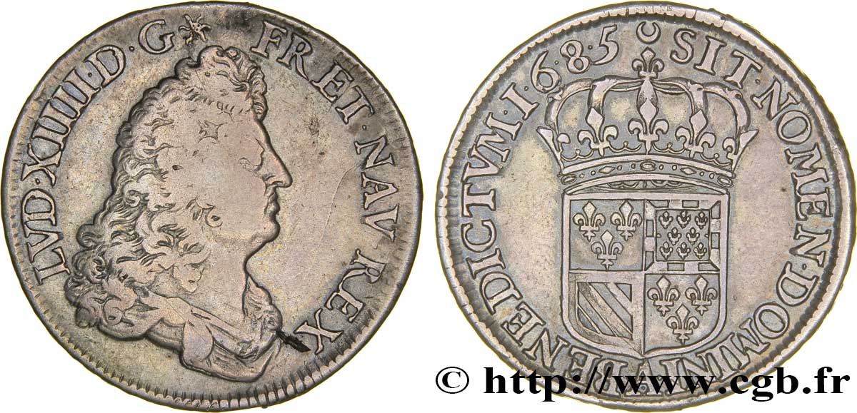 LOUIS XIV  THE SUN KING  Demi-écu de Flandre 1685 Paris VF/XF