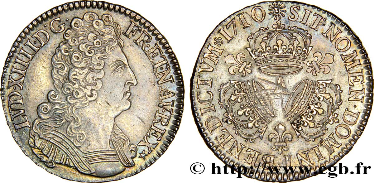 LOUIS XIV  THE SUN KING  Demi-écu aux trois couronnes 1710 Paris VZ