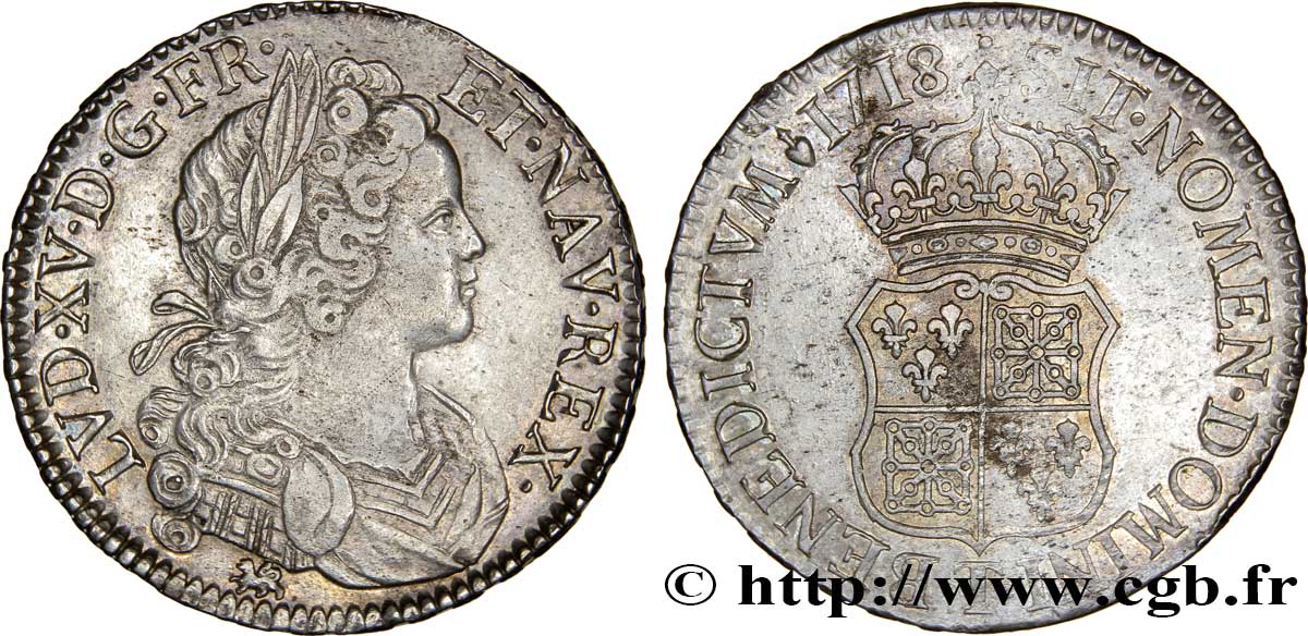 LOUIS XV DIT LE BIEN AIMÉ Écu de Navarre 1718 Nantes TTB+/TTB