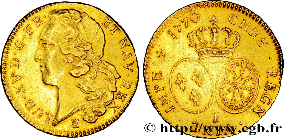 LOUIS XV DIT LE BIEN AIMÉ Double louis d’or aux écus ovales, tête ceinte d’un bandeau 1770 Limoges TTB+