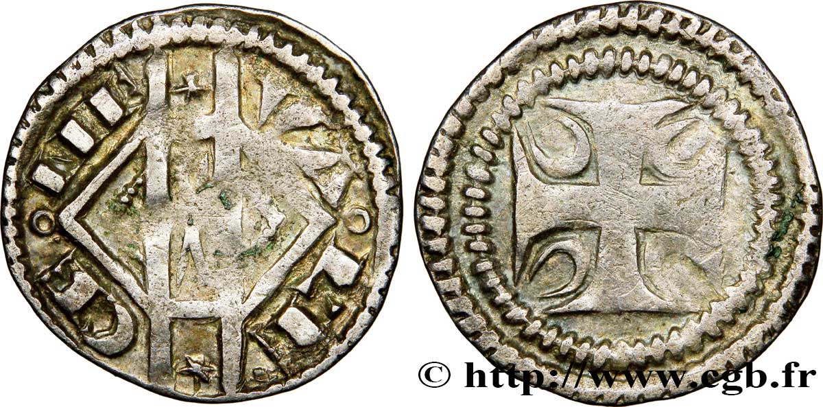 COUNTY OF HAINAUT - JOAN OF CONSTANTINOPLE Petit denier ou maille VF