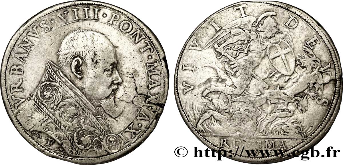 PAPAL STATES - Urbain VIII (Maffeo Barberini) Écu ou piastre (1633-1634) Rome fSS